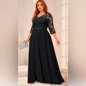 Miusol Women's Black Formal Floral Lace V Neck Bridesmaid Party Maxi Dress